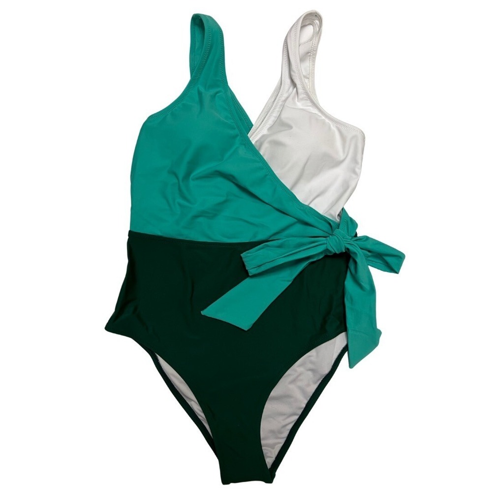 Cupshe Women's Bathing Suit, One Piece, Green & White, Size Large - NWT